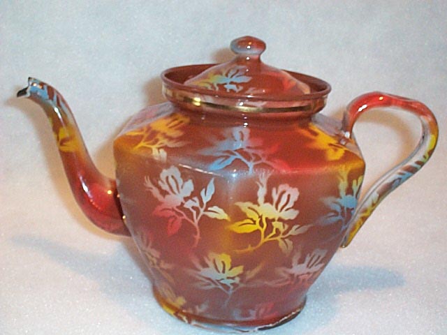 ELITE CZECH GRANITEWARE GRANITE FLORAL TEAPOT