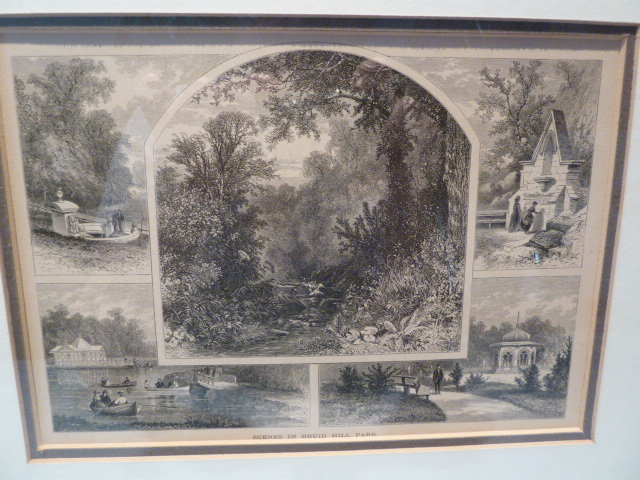 1872 SCENES IN DRUID HILL PARK , BALTIMORE MD, FRAMED WOOD ENGRAVING PRINT