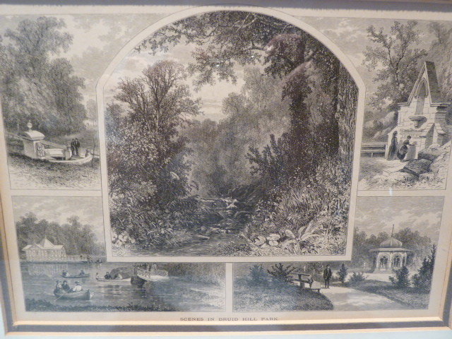 1872 SCENES IN DRUID HILL PARK , BALTIMORE MD, FRAMED WOOD ENGRAVING PRINT