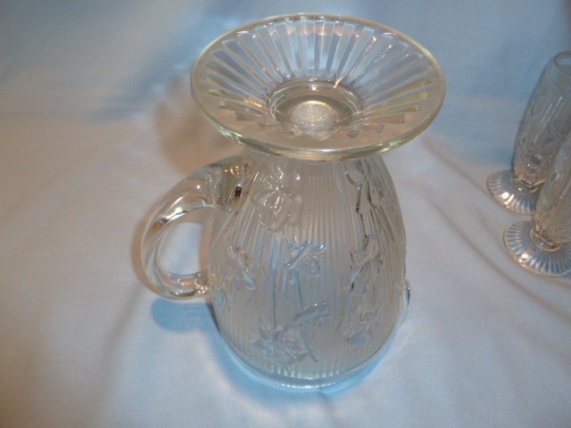 CLEAR JEANNETTE IRIS & HERRINGBONE LARGE FOOTED PITCHER CRYSTAL