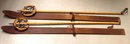 Antique Wood Child Youth Skis w/ Leather Straps & Bamboo & Leather Ski Poles