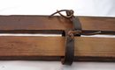 Antique Wood Child Youth Skis w/ Leather Straps & Bamboo & Leather Ski Poles