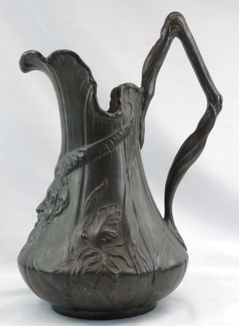 Nouveau Kayserzinn Pewter Satyr Pitcher Germany c 1896