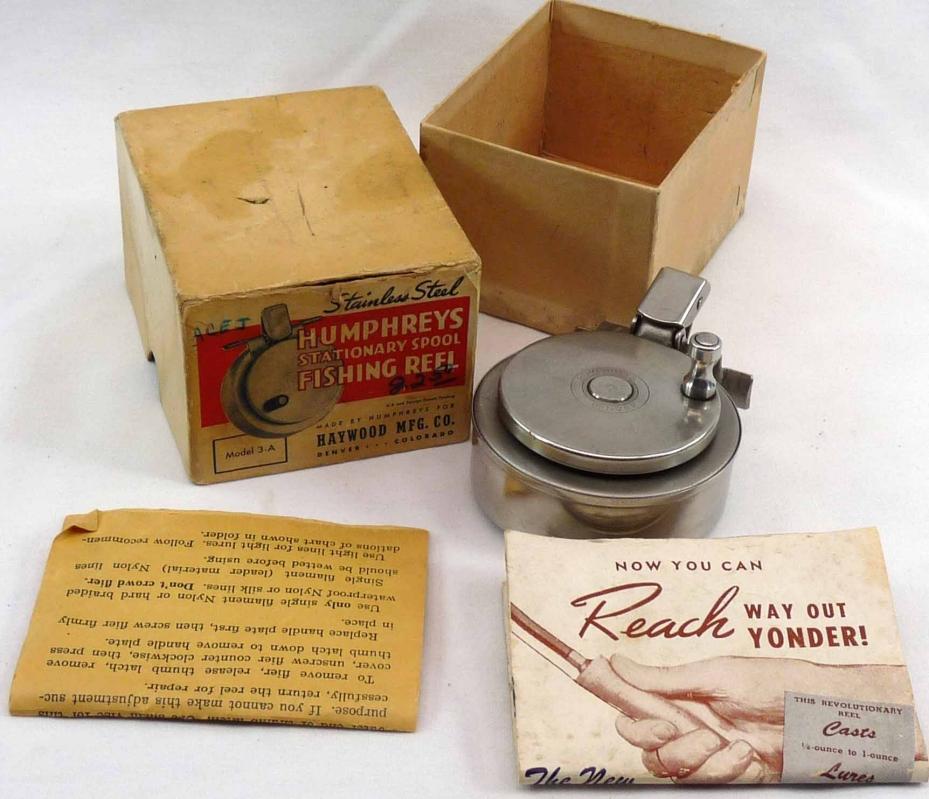 STAINLESS STEEL HUMPHREYS Model 3A Fishing Reel Made Denver w/ Orig Box & Inst.