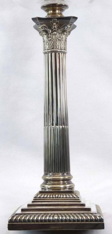 Antique HAWKSWORTH EYRE Silver & Cut Glass Corinthian Column Oil Lamp Hink's