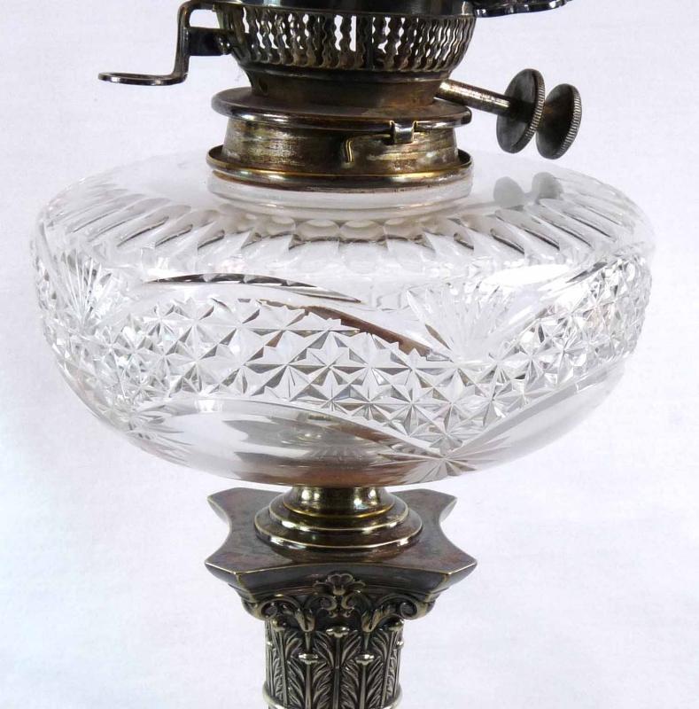 Antique HAWKSWORTH EYRE Silver & Cut Glass Corinthian Column Oil Lamp Hink's