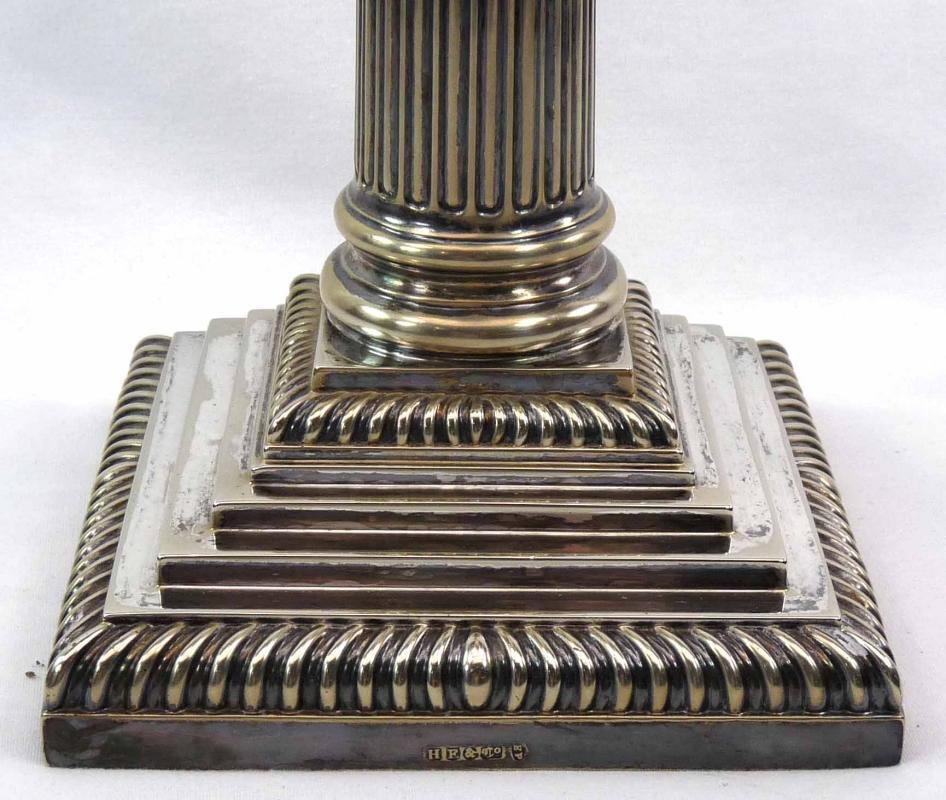 Antique HAWKSWORTH EYRE Silver & Cut Glass Corinthian Column Oil Lamp Hink's