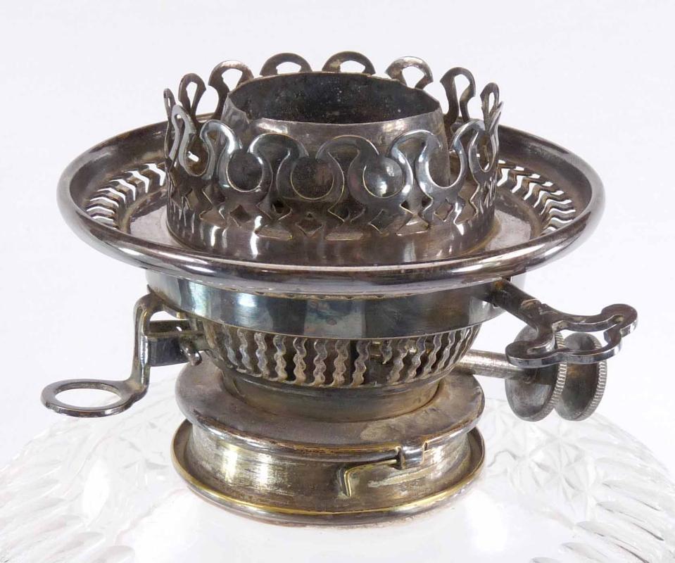 Antique HAWKSWORTH EYRE Silver & Cut Glass Corinthian Column Oil Lamp Hink's