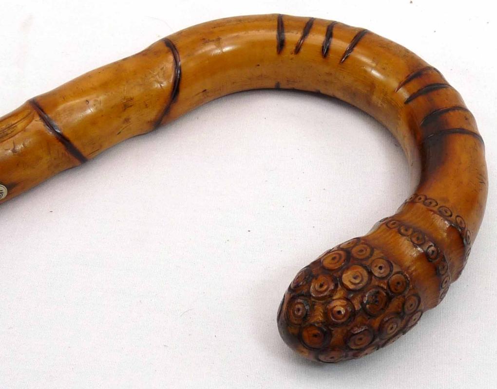 Vintage or Antique Carved Bamboo Root Ball Cane Walking Stick