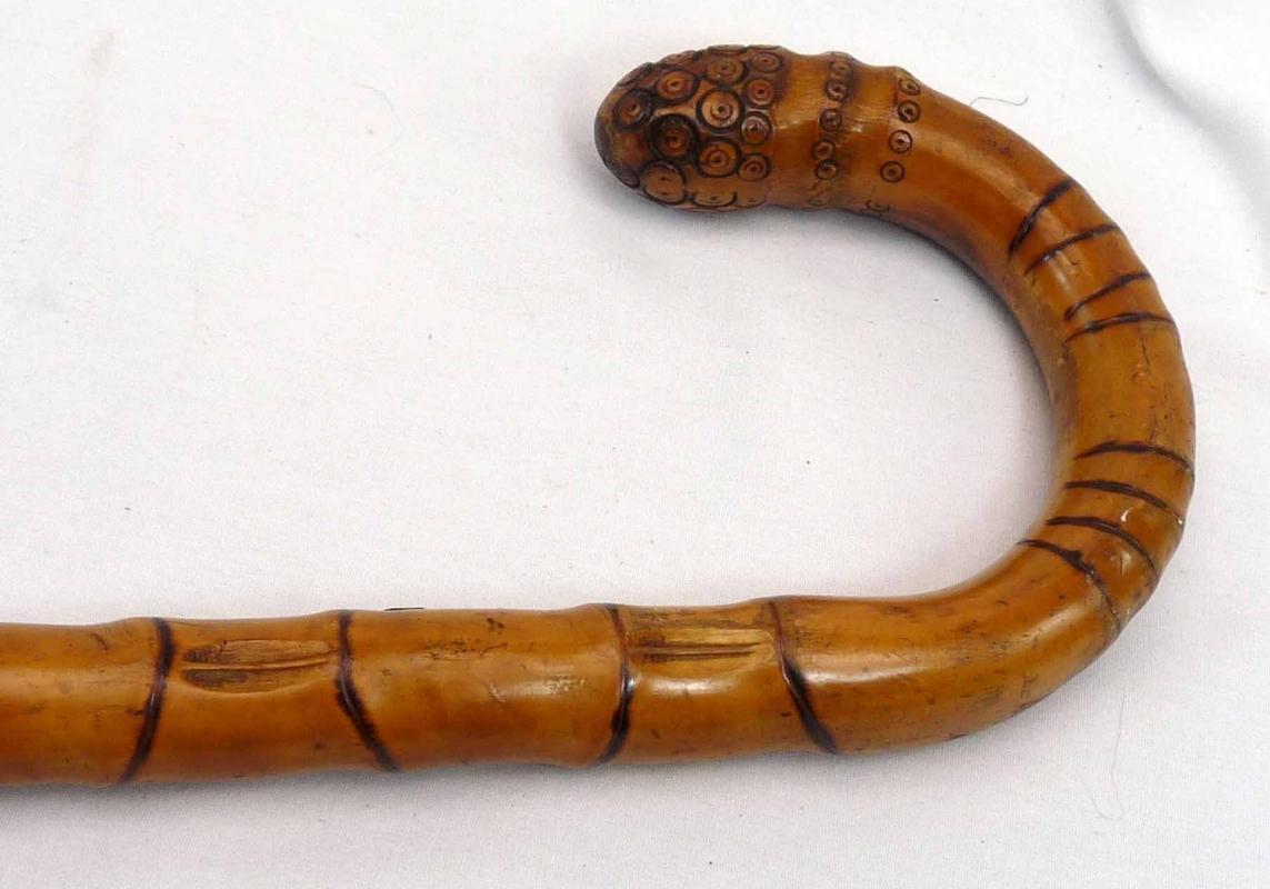 Vintage or Antique Carved Bamboo Root Ball Cane Walking Stick