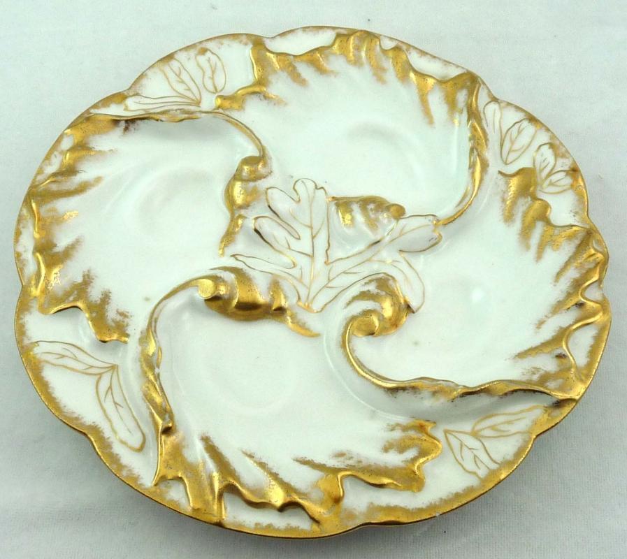 HAVILAND LIMOGES CFH GDM Oyster Plate HP Gold c. 1881