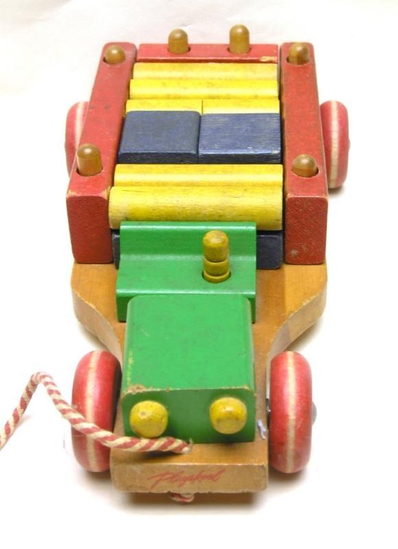 Vintage 1950's PLAYSKOOL Wood Pull Toy w/ Wood Blocks