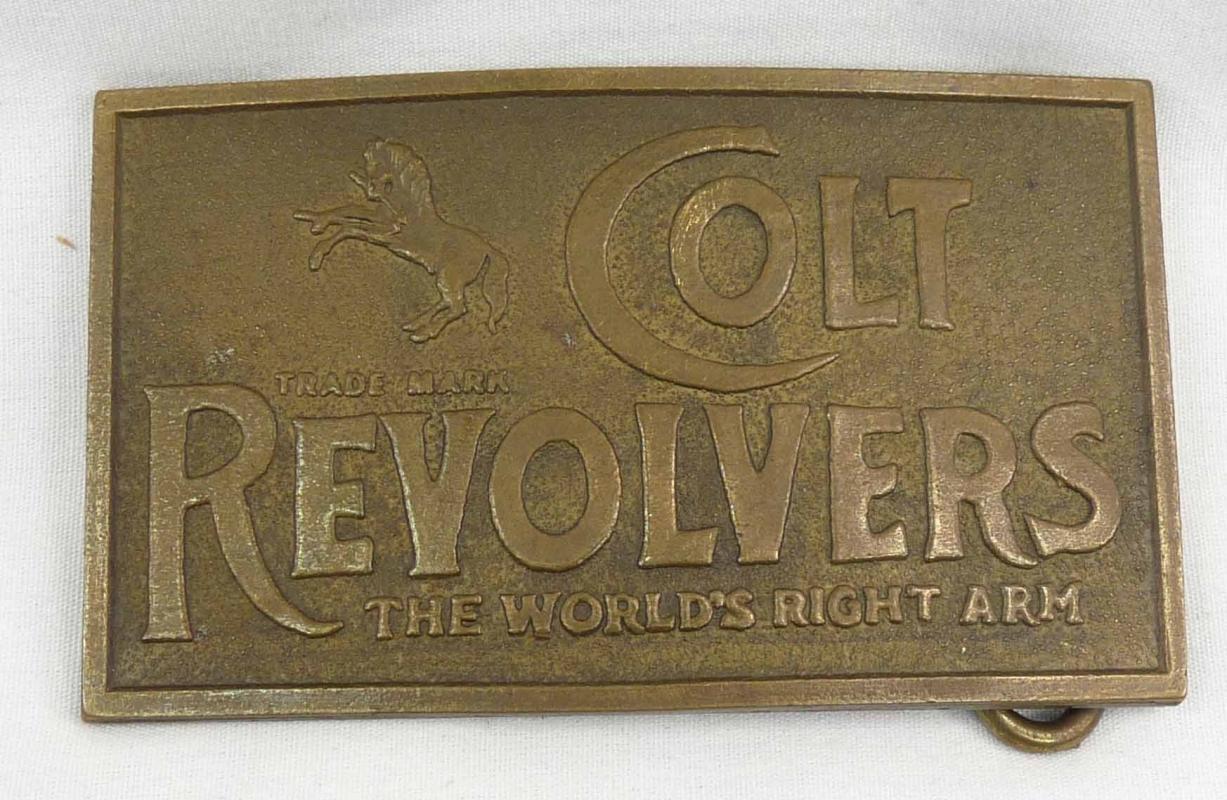 Solid Brass COLT REVOLVERS World's Right Arm Belt Buckle