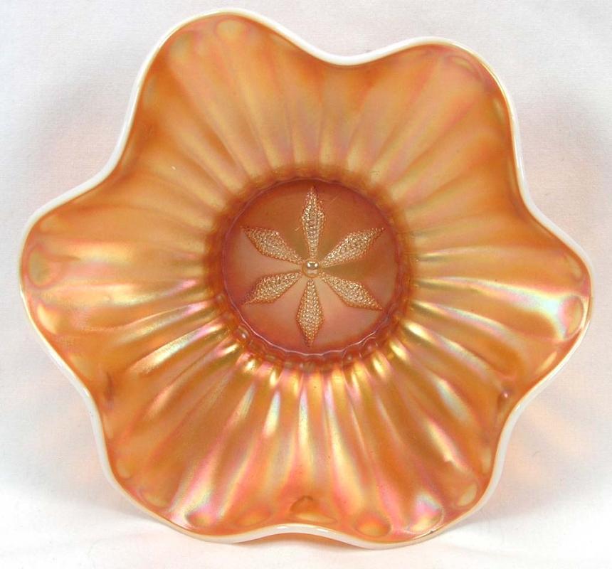 DUGAN Carnival STIPPLED FLOWER Peach Opalescent Bowl 8