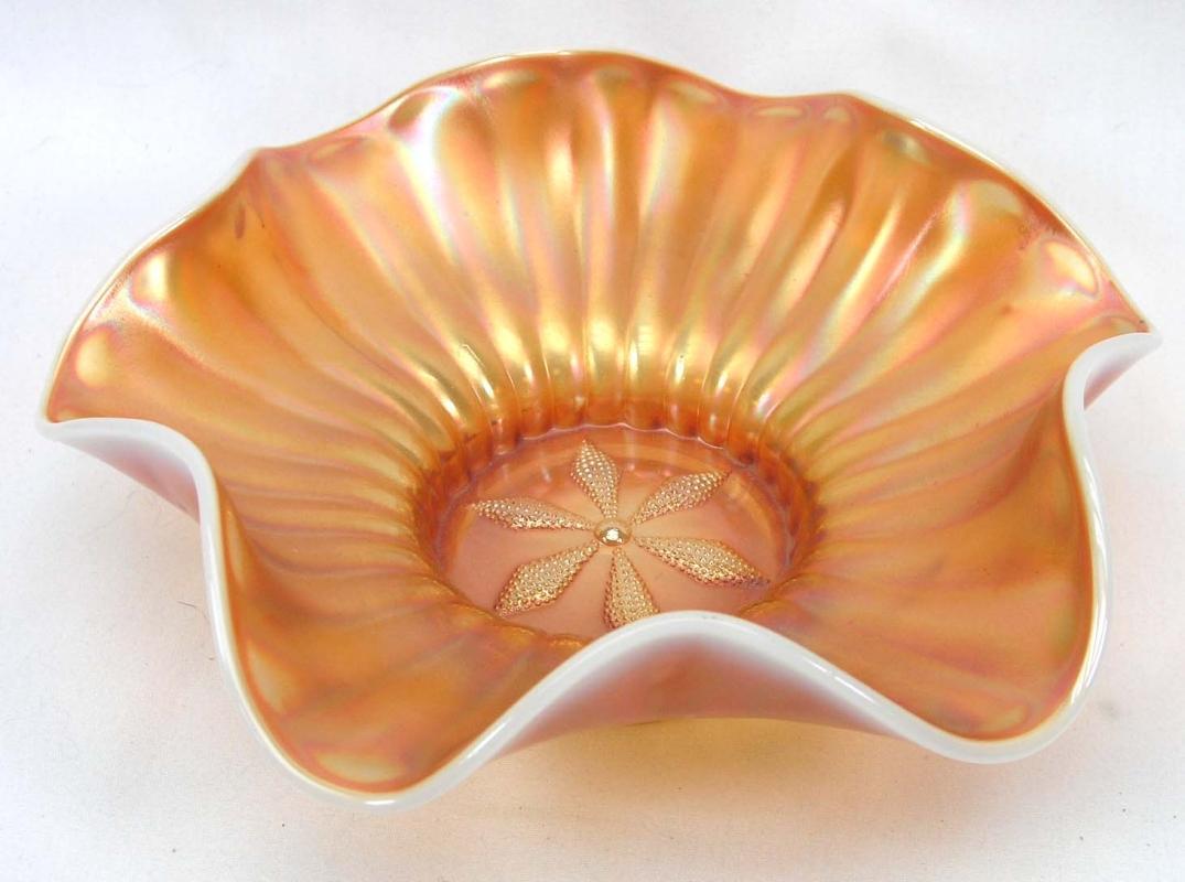 DUGAN Carnival STIPPLED FLOWER Peach Opalescent Bowl 8