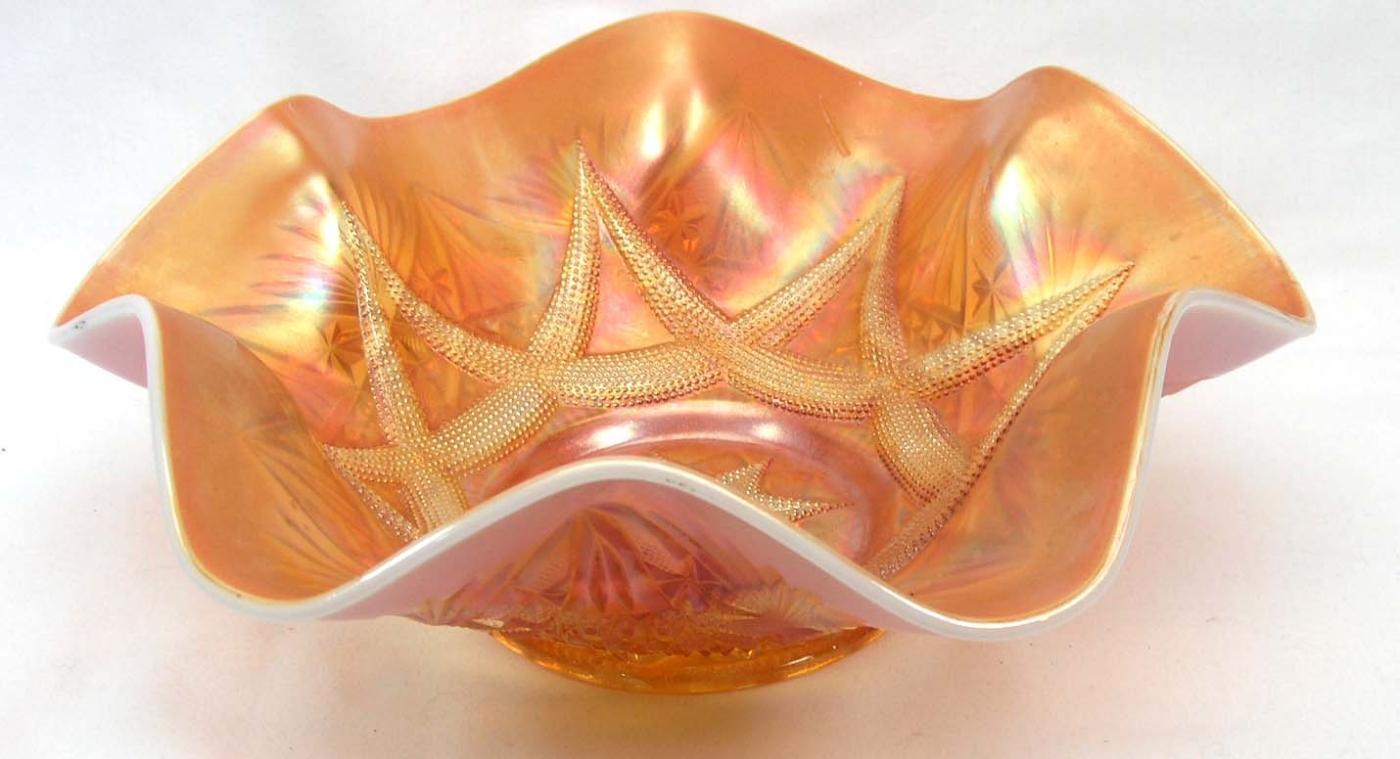 DUGAN Carnival SKI STAR COMPASS Peach Opalescent Bowl
