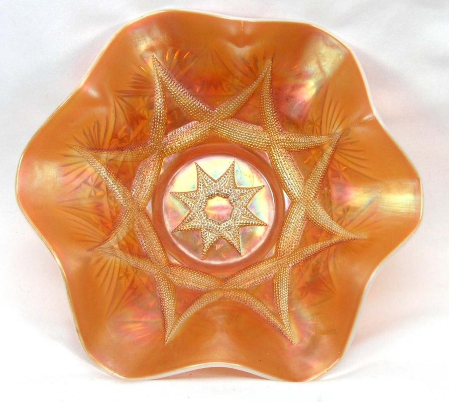 DUGAN Carnival SKI STAR COMPASS Peach Opalescent Bowl