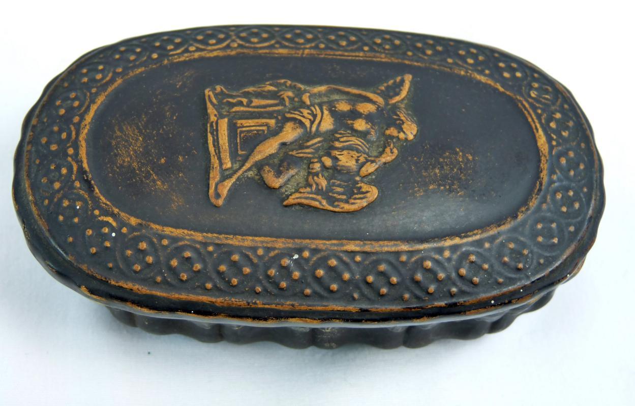 Antique Signed Gerbing & Stephan Bohemian Pottery Neoclassical Covered Match Box