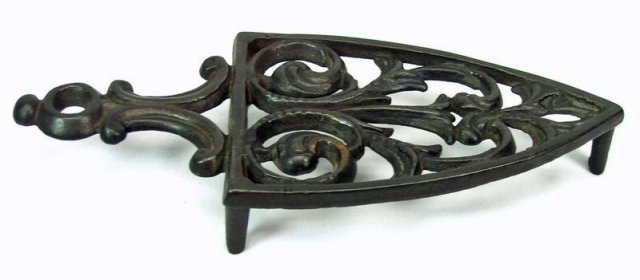 Antique Spade Cathedral Style Cast Iron Trivet Stand