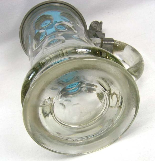 Cut Glass Beer Stein Pewter & Blue Glass Lid Enamel