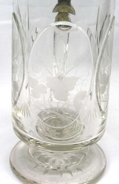 Antique Cut Glass & Etched Beer Stein w/ Pewter Lid