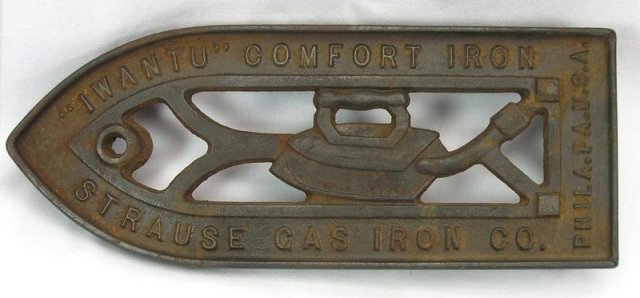 Antique Strause IWANTU Comfort Sad Iron Gas Iron Trivet