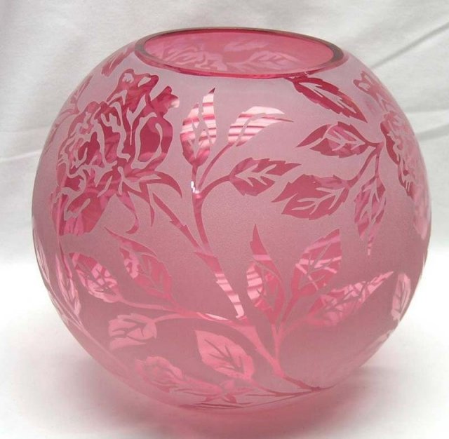 Large Cranberry Signed KELSEY PILGRIM Etched