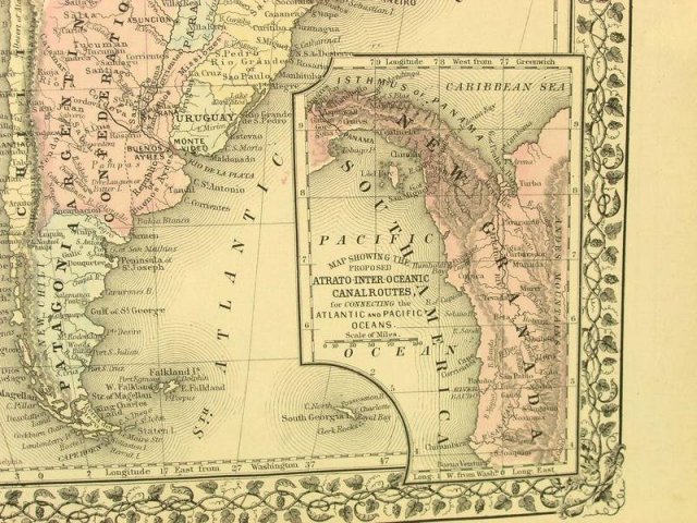 1880 Mitchell's Atlas Map SOUTH AMERICA VENEZUELA PERU