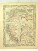 1880 Mitchell's Atlas Map SOUTH AMERICA VENEZUELA PERU