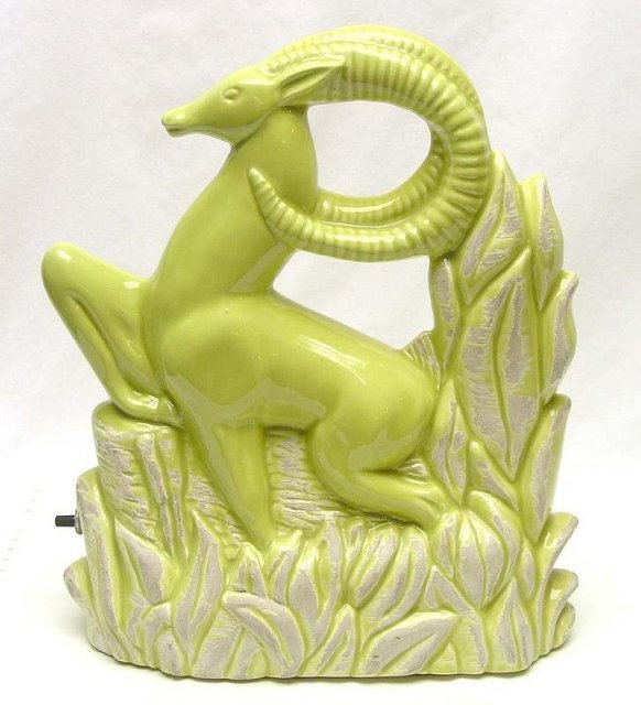 Vintage Chartreuse Ram or Gazelle TV Lamp