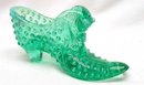 Fenton Green Opalescent Glass Cat Slipper Shoe
