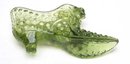 Fenton Colonial Green Glass Cat Slipper Shoe