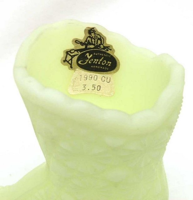 Fenton Custard Satin Daisy and Button Glass Boot