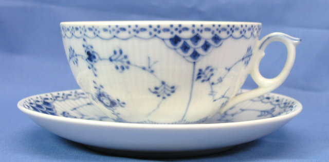 Royal Copenhagen BLUE FLUTED HALF LACE Cup & Saucer 656