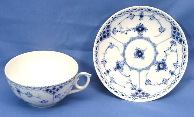 Royal Copenhagen BLUE FLUTED HALF LACE Cup & Saucer 656