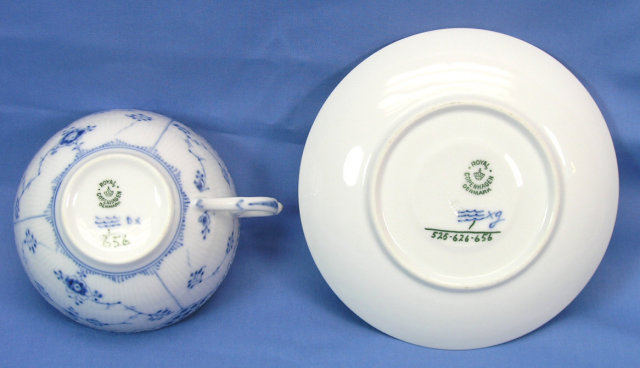 Royal Copenhagen BLUE FLUTED HALF LACE Cup & Saucer 656