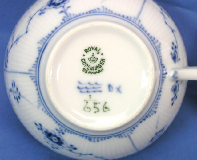 Royal Copenhagen BLUE FLUTED HALF LACE Cup & Saucer 656