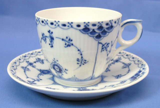 Royal Copenhagen BLUE FLUTED HALF LACE Cup & Saucer 756