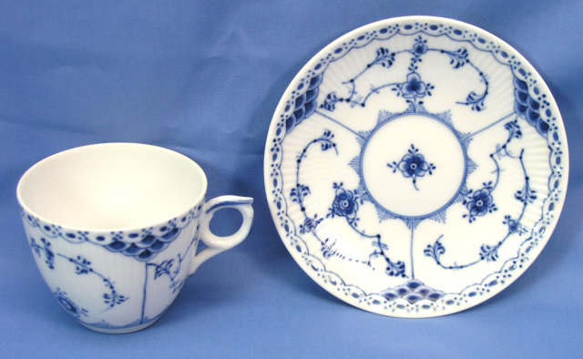 Royal Copenhagen BLUE FLUTED HALF LACE Cup & Saucer 756