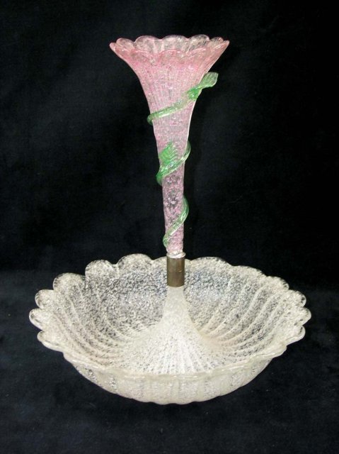 Antique Overshot Venetian Frosted Glass Epergne