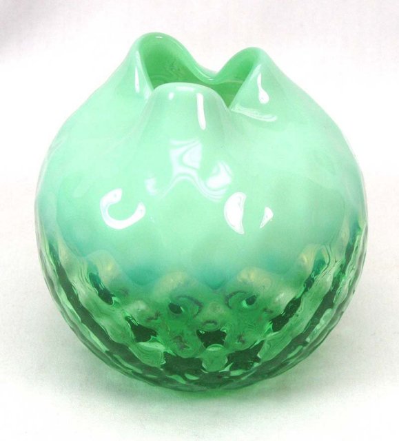 Old Blown Art Glass Diamond Quilt Opalescent Rose Bowl