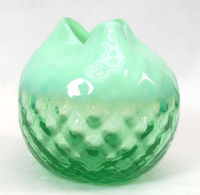 Old Blown Art Glass Diamond Quilt Opalescent Rose Bowl