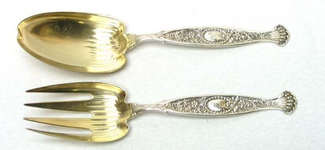 Whiting Sterling 2 Pc. Salad Set HYPERION w/ Gold Wash