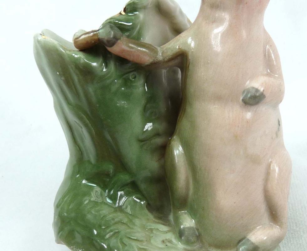 Old German Porcelain PINK PIG Toothpick Holder w/ Face