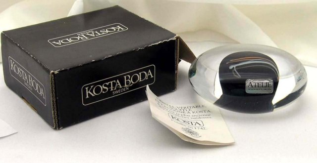 KOSTA BODA Art Glass Paperweight Artist Signed VALLIEN