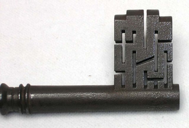 RARE Antique Warded Safe Lock Key Maze Design UNIQUE