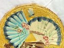 Antique MAJOLICA Plate with 3 Fans Butterfly
