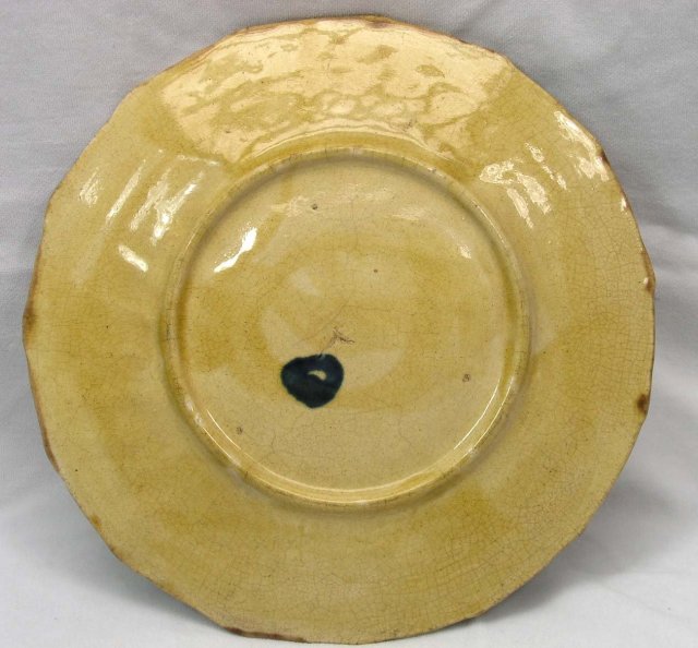 Antique MAJOLICA Plate with 3 Fans Butterfly