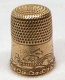 1880's Simons 14K GOLD Thimble Landscape Scene Village