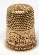1880's Simons 14K GOLD Thimble Landscape Scene Village